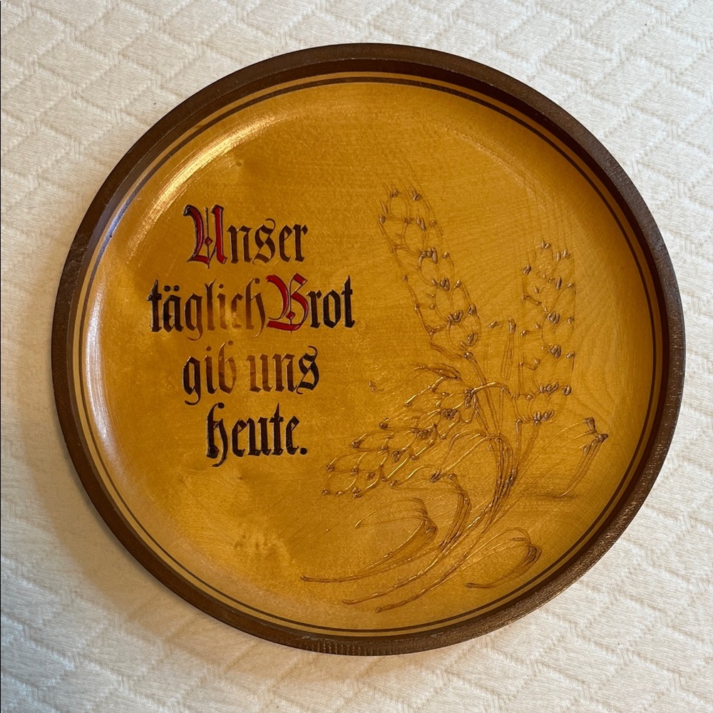 West German “Give us this day” Wooden Decorative Plate with German Inscription
